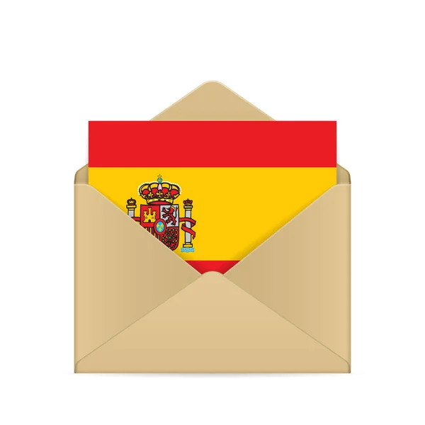 Umschlag Mit Spanien Flagge Auf Weißem Hintergrund Vektorillustration — Stockvektor
