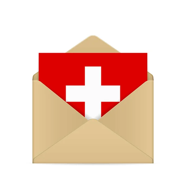 Enveloppe Avec Drapeau Suisse Sur Fond Blanc Illustration Vectorielle — Image vectorielle