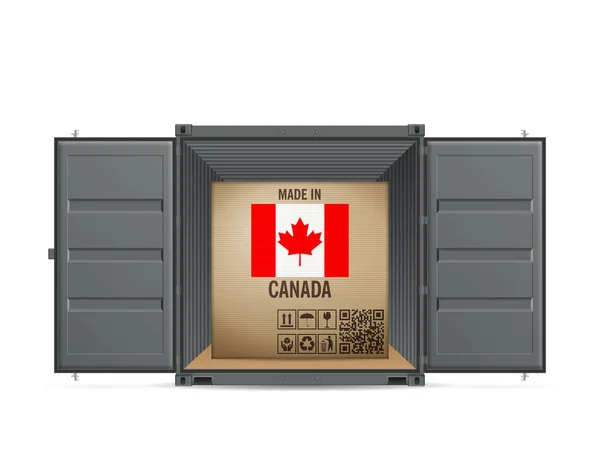 Cardboard Box Canada Cargo Container White Background Vector Illustration — Stock Vector