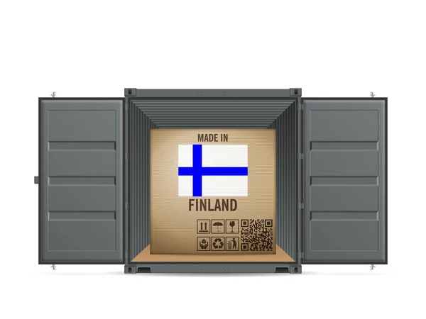 Картонная Коробка Финляндия Грузовом Контейнере Белом Фоне Векторная Иллюстрация — стоковый вектор