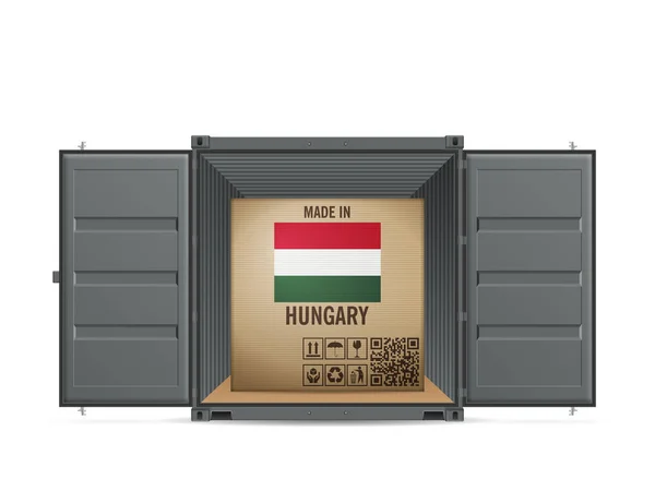 Kartónová Krabice Maďarsko Nákladním Kontejneru Bílém Pozadí Vektorová Ilustrace — Stockový vektor