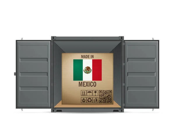 Kartonnen Doos Mexico Vrachtcontainer Een Witte Achtergrond Vectorillustratie — Stockvector