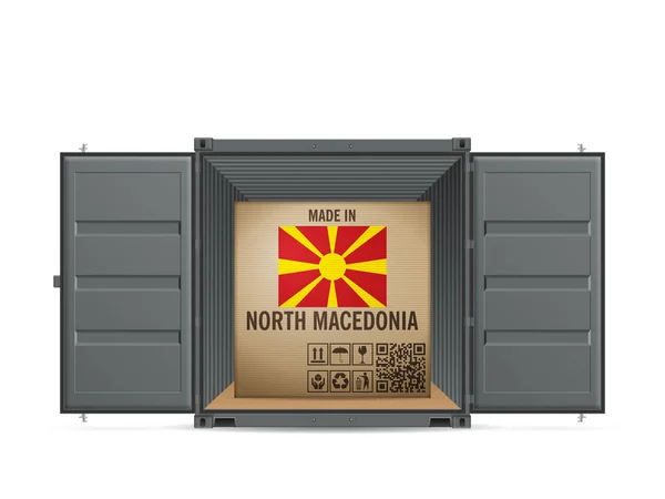 Картонна Коробка Північній Македонії Вантажному Контейнері Білому Тлі Приклад Вектора — стоковий вектор