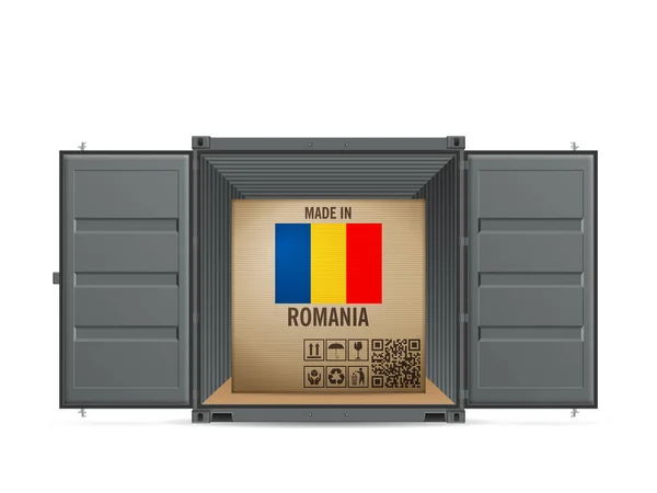 Kartonnen Doos Roemenië Vrachtcontainer Een Witte Achtergrond Vectorillustratie — Stockvector