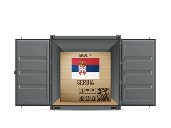 Картонная Коробка Сербия Грузовом Контейнере Белом Фоне Векторная Иллюстрация — стоковый вектор