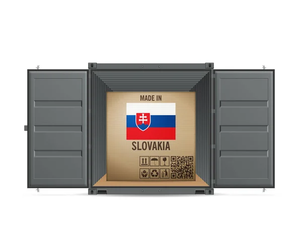 Картонная Коробка Словакия Грузовом Контейнере Белом Фоне Векторная Иллюстрация — стоковый вектор