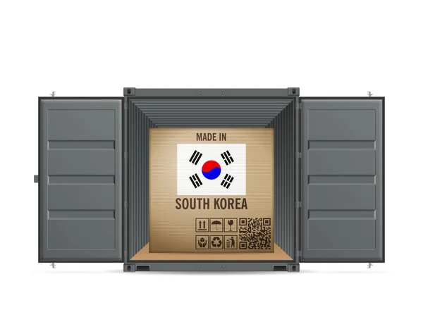 Caja Cartón Corea Del Sur Contenedor Carga Sobre Fondo Blanco — Vector de stock