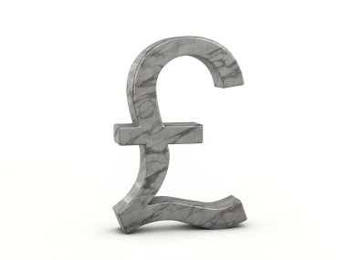 Beyaz arka planda mermer pound sembolü. 3d illüstrasyon.