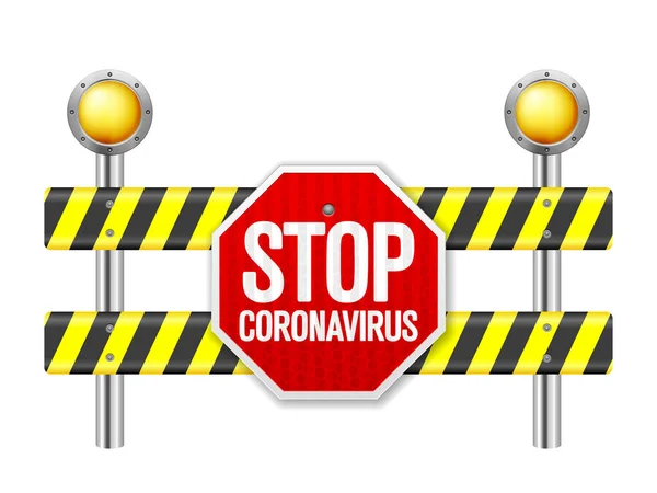 Trafiksäkerhetsbarriären Stoppar Coronavirus Vit Bakgrund Vektorillustration — Stock vektor