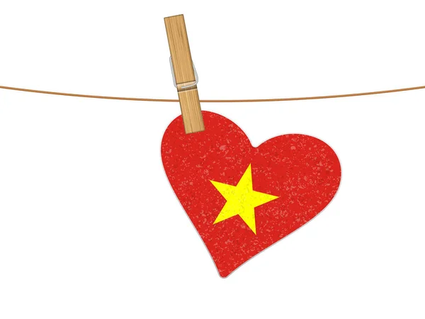 Herz Vietnam Flagge Der Wäscheleine Vektorillustration Auf Weißem Hintergrund — Stockvektor