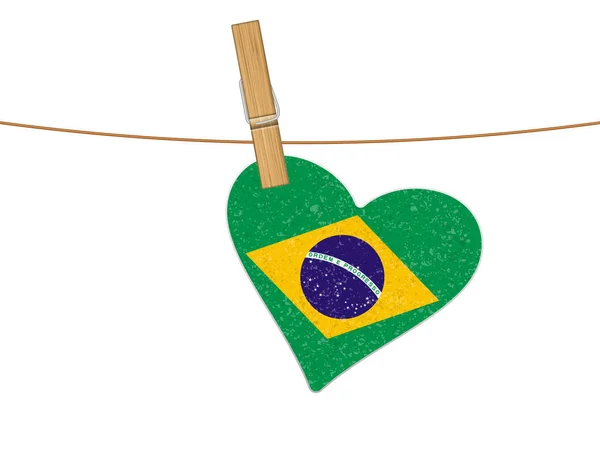 Bandeira Heart Brasil Varal Ilustração Vetorial Sobre Fundo Branco — Vetor de Stock