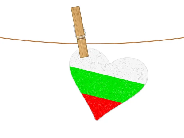 Cuore Bulgaria Bandiera Clothesline Illustrazione Vettoriale Sfondo Bianco — Vettoriale Stock