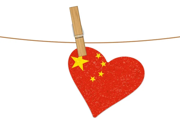 Herz China Flagge Der Wäscheleine Vektorillustration Auf Weißem Hintergrund — Stockvektor