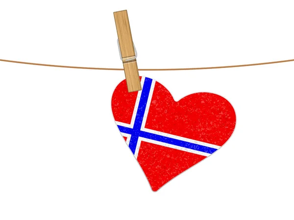 Heart Norway Flag Clothesline Vector Illustration White Background — Διανυσματικό Αρχείο