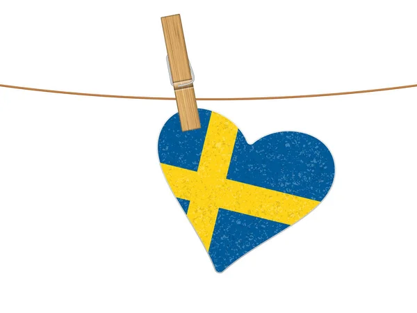 服の上にハートスウェーデンの旗 白い背景のベクトルイラスト — ストックベクタ