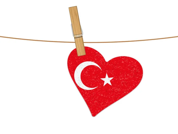 Bandiera Heart Turkey Sulla Clothesline Illustrazione Vettoriale Sfondo Bianco — Vettoriale Stock