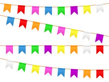 Renkli bayraklar çamaşır ipinde. Vektör illüstrasyonu.