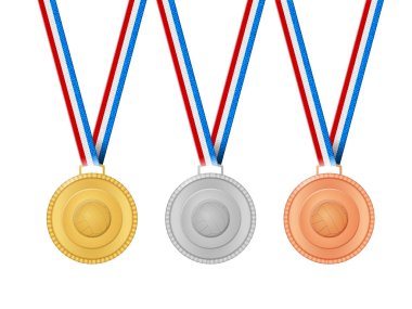 Beyaz arka planda voleybol madalyası var. Vektör illüstrasyonu.