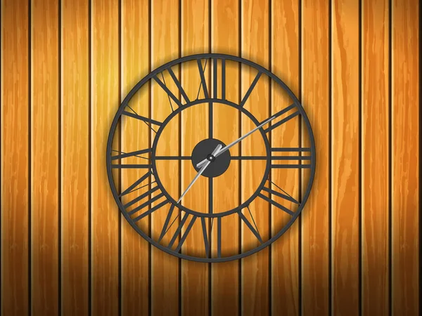 Reloj Sobre Fondo Madera Ilustración Vectorial — Vector de stock