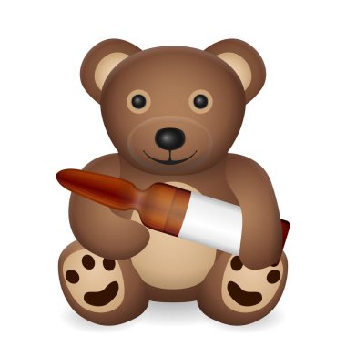 Beyaz arka planda ampullü oyuncak ayı. Vektör illüstrasyonu.