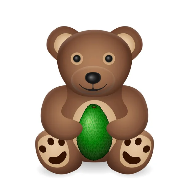 Teddy Beer Met Avocado Een Witte Achtergrond Vectorillustratie — Stockvector