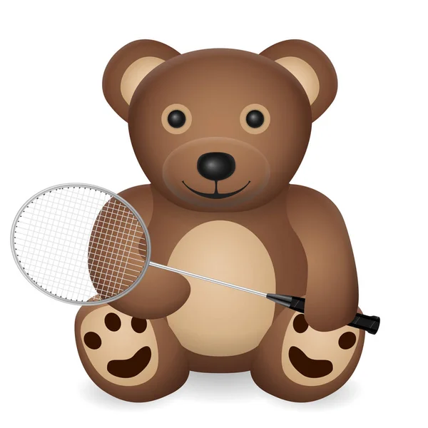 Teddy Beer Met Badminton Racket Een Witte Achtergrond Vectorillustratie — Stockvector