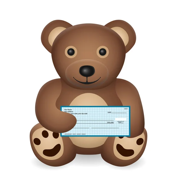 Teddy Bear Met Bankcheque Een Witte Achtergrond Vectorillustratie — Stockvector