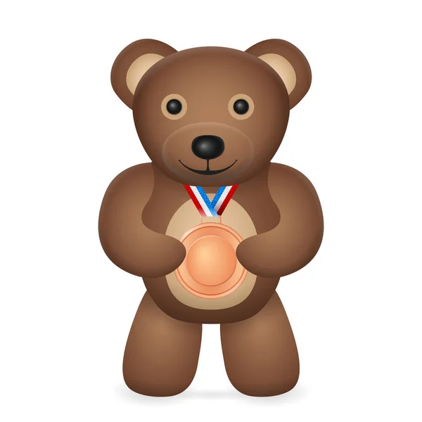 Teddy Bear Bronze Medal White Background Vector Illustration — Stock Vector