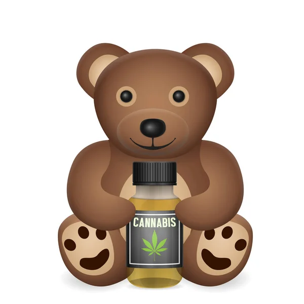 Osito Peluche Con Botella Cannabis Sobre Fondo Blanco Ilustración Vectorial — Archivo Imágenes Vectoriales