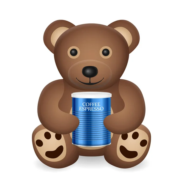 Teddy Beer Met Koffiebus Een Witte Achtergrond Vectorillustratie — Stockvector