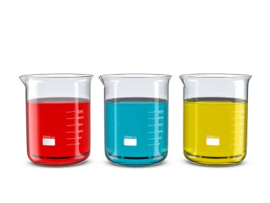 Beyaz arka planda cam deney tüpleri. 3d illüstrasyon.