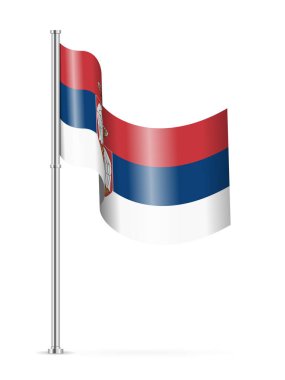 Beyaz arka planda Sırbistan 'ın dalgalı bayrağı. Vektör illüstrasyonu.