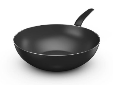 Beyaz arka planda Wok Pan. 3d illüstrasyon.
