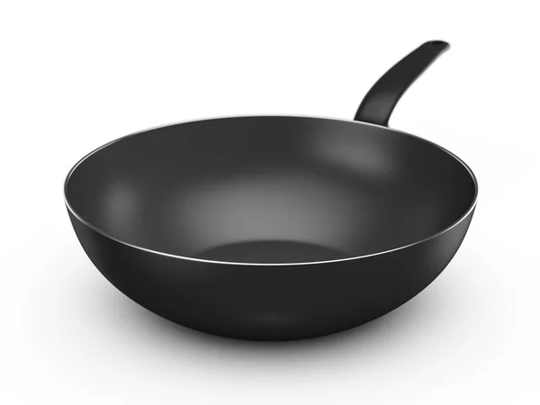 Wok Pan Fundo Branco Ilustração — Fotografia de Stock