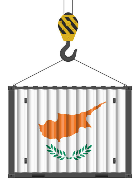Грузовой контейнер с кипрским флагом на белом фоне. Векторная иллюстрация.