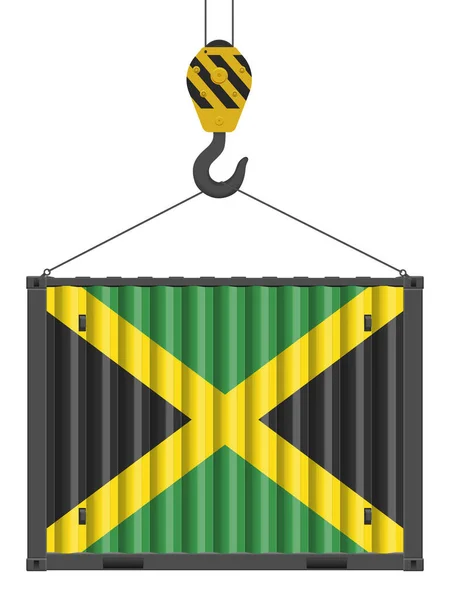 Conteneur Fret Accroché Avec Drapeau Jamaïcain Sur Fond Blanc Illustration — Image vectorielle