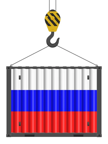 Hakenförmiger Frachtcontainer Mit Russischer Flagge Auf Weißem Hintergrund Vektorillustration — Stockvektor