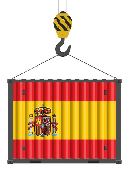 Recipiente Carga Enganchado Com Bandeira Espanha Fundo Branco Ilustração Vetorial —  Vetores de Stock