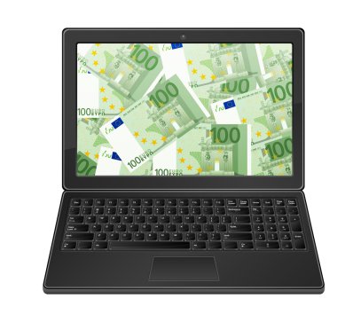laptop ve 100 euro arka plan