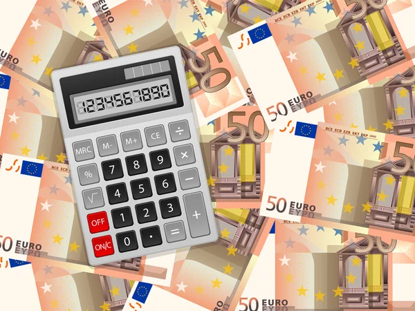 Calculator op vijftig euro achtergrond — Stockvector