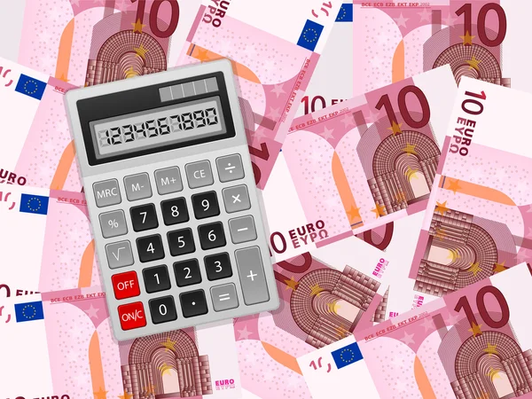 Calculator op tien euro achtergrond — Stockvector