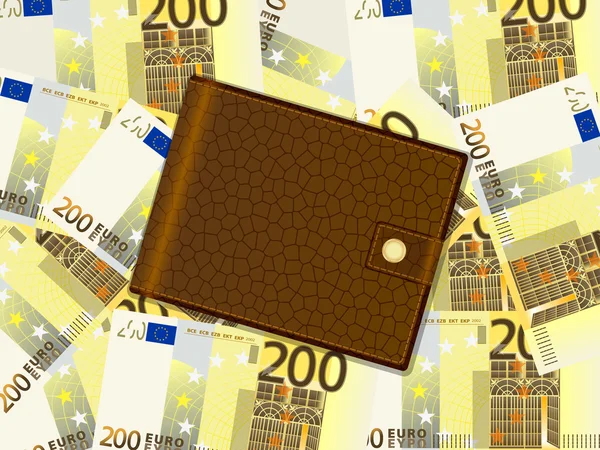 Wallet on two hundred euro background — Stock Vector