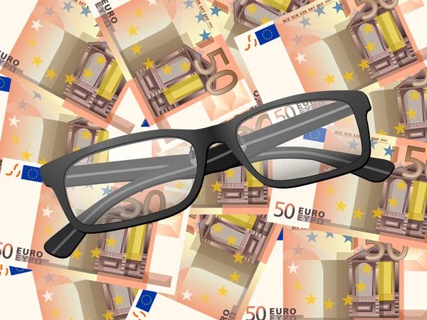 Occhiali da lettura su sfondo cinquanta euro — Vettoriale Stock