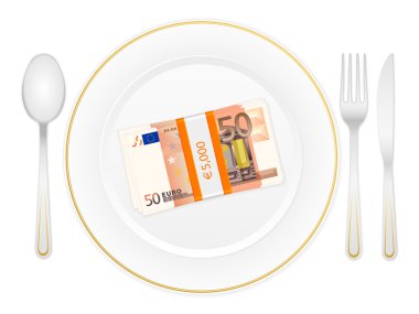 tabak çatal ve 50 euro paketi