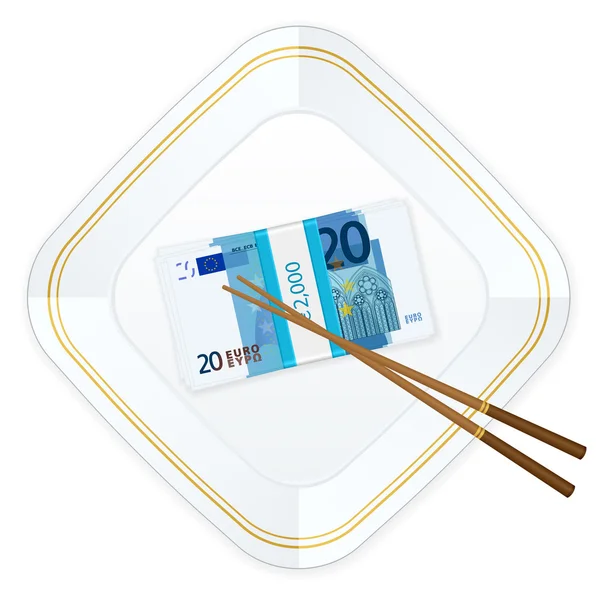 Plaat stokjes en twintig euro pack — Stockvector