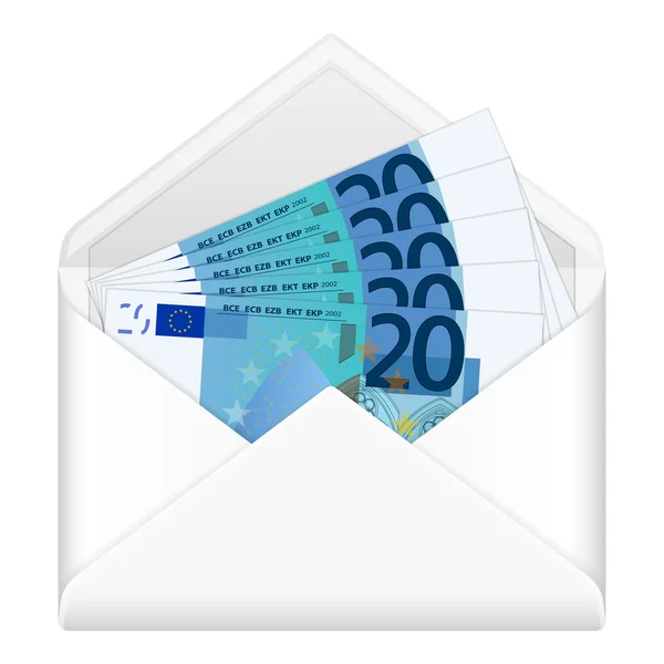 Envelope and twenty euro banknotes — Stock Vector