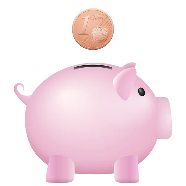 Piggy bank één eurocent — Stockvector