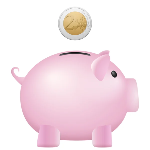 Piggy bank twee euro — Stockvector