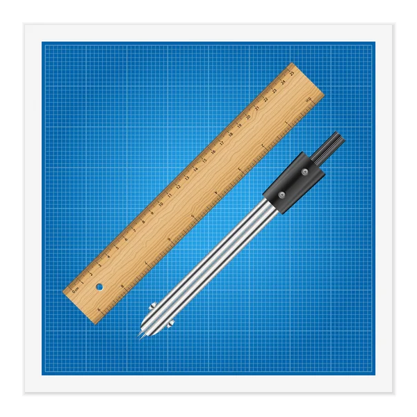 Blueprint and ruler instruments — Stock Vector
