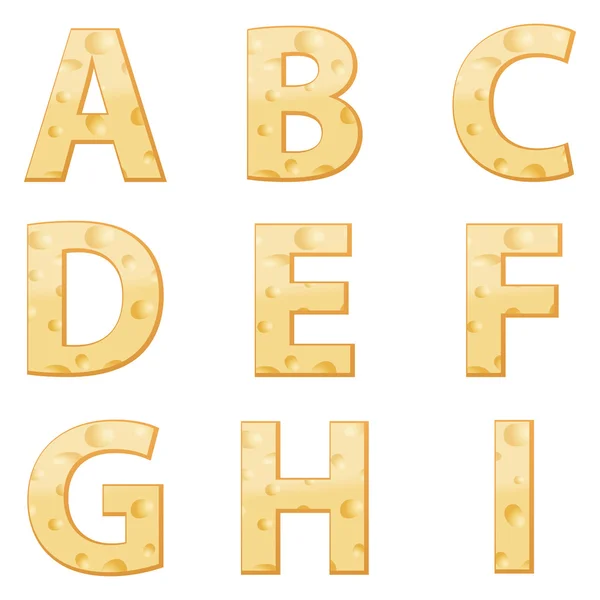 Cheese alphabet A to I — Stock Vector